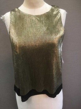 BAR III, Gold, Black, Polyester, Stripes, Sleeveless Ribbed Gold, Scoop Neck, Back Button Loop At Neck, Black Lining Longer Than Gold Top Layer