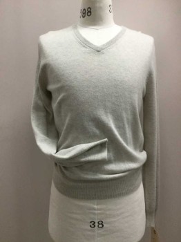 Mens, Pullover Sweater, J CREW, Beige, Cashmere, Heathered, D, V-neck, Long Sleeves,