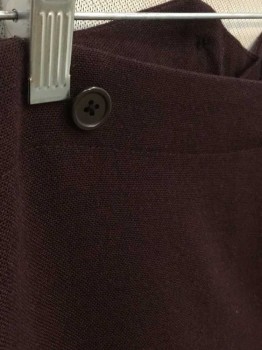 N/L, Red Burgundy, Wool, Solid, Flat Front, Suspender Buttons On Outside Waist Of Pants, Button Fly, Self Belted Strap At Center Back Waist,