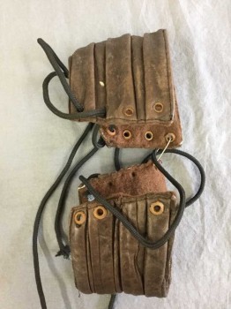 Unisex, Sci-Fi/Fantasy Gauntlets, N/L, Brown, Leather, Cuffs: Brown Pleated Leather, 3" Wide, Grommets + Lace Up Ties