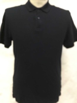 JOHN VARVATOS, Black, Cotton, Solid, Collar Attached, 4 Button Front, Strap Seams on Shoulder, Split Side Hem, Short Sleeves,