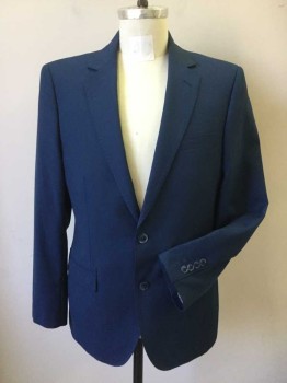 Mens, Suit, Jacket, FRANCESCO ROMANI, Blue, Wool, Polyester, Solid, 40S, 2 Button Single Breasted, 1 Welt, 2 Pockets with Flaps, 2 Slits at Back