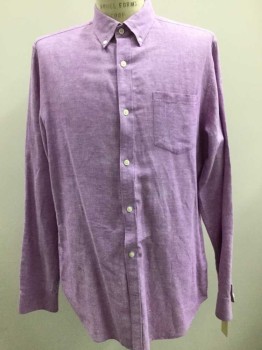 Mens, Casual Shirt, Bannana R, Lavender Purple, Linen, Large, L/S,  Button Down Collar,