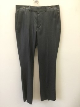 REACTION, Dk Gray, Polyester, Rayon, Very Slight Check, Flat Front, Button Tab, 4 Pockets, Belt Loops,