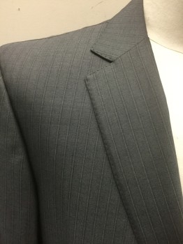 ERMENIGILDO ZEGNA, Gray, Dk Gray, Silk, Wool, Stripes, Single Breasted, Collar Attached, Notched Lapel, Hand Picked Collar/Lapel, 3 Pockets, 2 Buttons