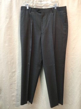 TASSO ELBA, Charcoal Gray, Lt Blue, Wool, Stripes, Pants - Single Pleat Front, 4 Pockets,