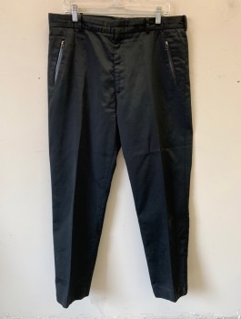 N/L, Black, Nylon, Solid, Flat Front, Zip Fly, 3 Zip Pockets, Straight Leg, Belt Loops, Made To Order, Multiples