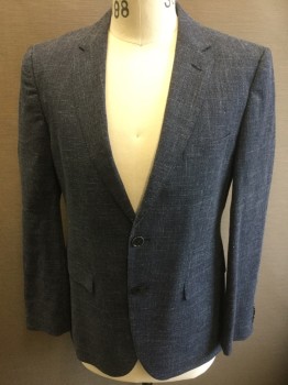 HUGO / MARLANE, Navy Blue, Blue, Wool, Cotton, 2 Color Weave, Single Breasted, 2 Buttons,  Notched Lapel,