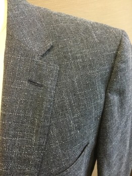 Mens, Sportcoat/Blazer, HUGO / MARLANE, Navy Blue, Blue, Wool, Cotton, 2 Color Weave, 38R, Single Breasted, 2 Buttons,  Notched Lapel,
