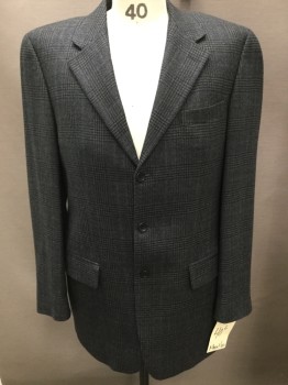 MANTLES, Gray, Black, Blue, Wool, Plaid, 3 Buttons,  Notched Lapel, 3 Pockets,