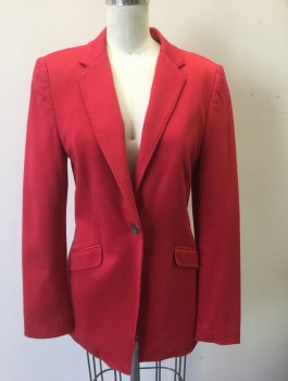 Womens, Blazer, RAG & BONE, Cherry Red, Cotton, Nylon, Solid, B:35, S, Stretch Ponte, 1 Button, Notched Lapel with Hand Picked Stitching, 2 Pockets, Padded Shoulders, Slim Fit, Below Hip Length, Black Lining