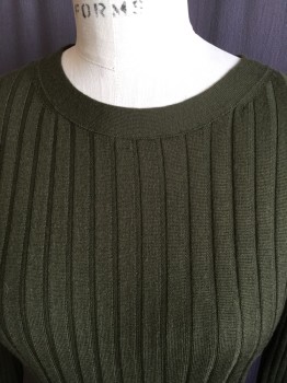 Womens, Pullover, BANANA REPUBLIC, Olive Green, Wool, Solid, S, Ribbed, Round Neck,  Long Sleeves,