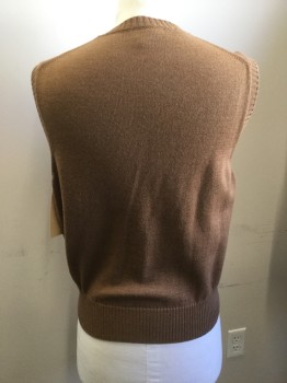 Mens, Sweater Vest, FACONNABLE, Lt Brown, Wool, Solid, S, V-neck, Pull Over