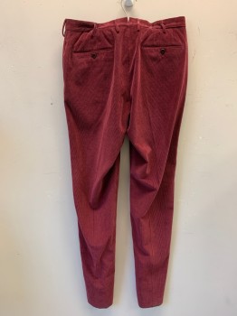 INCOTEX, Wine Red, Cotton, Cashmere, Solid, Corduroy, Zip Fly, Button Tab Closure, 4 Pockets, + Watch Pocket