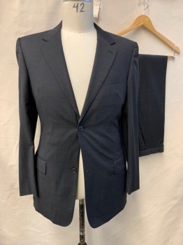 MONDO UOMO, Charcoal Gray, Wool, Polyester, Solid, Single Breasted, Collar Attached, Notched Lapel, Hand Picked Collar/Lapel, 2 Buttons, 3 Pockets