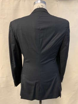 MONDO UOMO, Charcoal Gray, Wool, Polyester, Solid, Single Breasted, Collar Attached, Notched Lapel, Hand Picked Collar/Lapel, 2 Buttons, 3 Pockets
