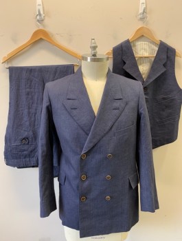 SIAM COSTUMES , Navy Blue, Gray, Linen, Stripes - Pin, Double Breasted, Peaked Lapel, 3 Pockets, Made To Order