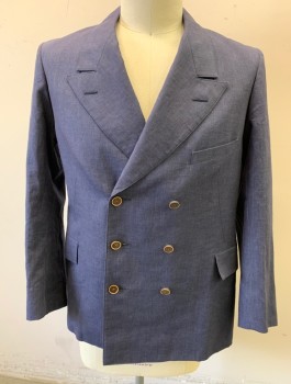 SIAM COSTUMES , Navy Blue, Gray, Linen, Stripes - Pin, Double Breasted, Peaked Lapel, 3 Pockets, Made To Order