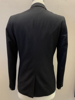 H&M, Black, Wool, Viscose, Solid, Notched Lapel, Single Breasted, Button Front, 2 Buttons, 3 Pockets