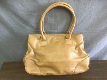 Womens, Purse, TORY BURCH, Tan Brown, Leather, Solid, Medium, Gold Hardware, Double Straps, Canvas Lining