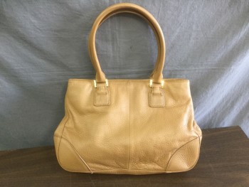 Womens, Purse, TORY BURCH, Tan Brown, Leather, Solid, Medium, Gold Hardware, Double Straps, Canvas Lining