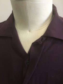CALVIN KLEIN, Dk Purple, Rayon, Wool, Solid, Long Sleeve Button Front, Collar Attached, 1 Patch Pocket, Retro 50's Inspired