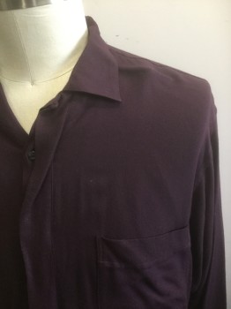 Mens, Casual Shirt, CALVIN KLEIN, Dk Purple, Rayon, Wool, Solid, L, Long Sleeve Button Front, Collar Attached, 1 Patch Pocket, Retro 50's Inspired