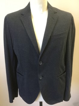 JAMES PERSE, Navy Blue, Cotton, Solid, Knit, Single Breasted, 2 Buttons,  1 Breast Pocket, 2 Welt Pockets, Center Back Vent,