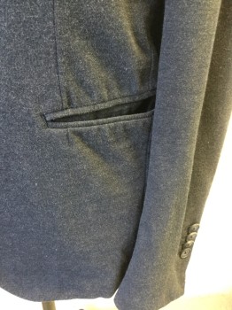 JAMES PERSE, Navy Blue, Cotton, Solid, Knit, Single Breasted, 2 Buttons,  1 Breast Pocket, 2 Welt Pockets, Center Back Vent,