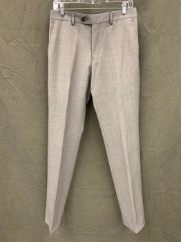 PENGUIN, Lt Gray, Wool, Polyester, Heathered, Flat Front, Zip Fly, Button Tab Closure, 4 Pockets, Belt Loops