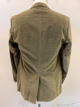 HUGO BOSS, Khaki Brown, Viscose, Rayon, Velvet, Peaked Lapel, Single Breasted, Button Front, 2 Buttons, 3 Pockets