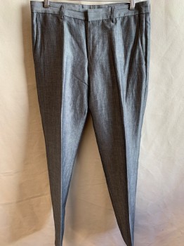  BOSS, Graphite Gray, Silk, Linen, Solid, Flat Front, 4 Pockets, Belt Loops,