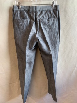  BOSS, Graphite Gray, Silk, Linen, Solid, Flat Front, 4 Pockets, Belt Loops,