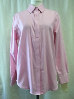 Womens, Blouse, JONES NY, Bubble Gum Pink, Cotton, Solid, M, Button Front, Collar Attached, Long Sleeves,