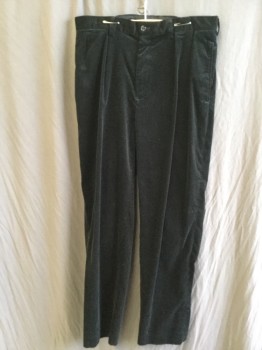 POLO, Black, Cotton, Spandex, Solid, Corduroy, 1.5" Waistband, 2 Pleat Front, Zip Front, 4 Pockets