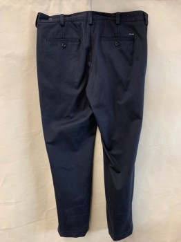 IZOD, Navy Blue, Cotton, Solid, Zip Front, Pleats 2 Slant Pockets, 2 Welt Pockets with Buttons