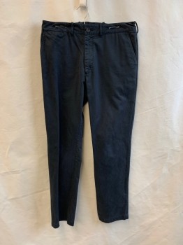 Mens, Casual Pants, N/L, Faded Black, Cotton, Solid, 34/31., Flat Front, 5 Pockets, Zip Fly, Button Closure, Belt Loops