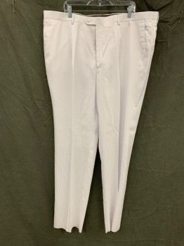 Mens, Suit, Pants, ANGELO ROSSI, White, Polyester, Rayon, Stripes - Shadow, Open, 45, Pleated Front, Zip Fly, Button Tab Closure, 4 Pockets, Belt Loops,