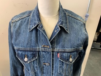 Womens, Jean Jacket, LEVI'S, Blue, Cotton, Faded, M, Button Front, Collar Attached, 4 Pockets,