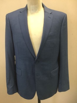 MATTARAZI, French Blue, Wool, Herringbone, Self Herringbone Pattern, Single Breasted, Notched Lapel, 2 Buttons, 3 Pockets, Lining Repaired At Neck From Bar Code Removal