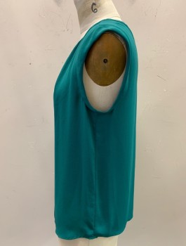 Womens, Blouse, J CREW, Teal Green, Polyester, Solid, 4, CN, with Split CF, Cuffed Armeyes, Inverted Box Pleat CB, Pull On,