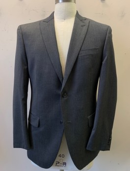 Mens, Suit, Jacket, ALFANI, Gray, Wool, Solid, 40R, 2 Button, Flap Pockets, Double Vent
