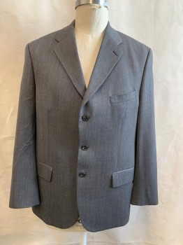 Mens, Suit, Jacket, CHAPS, Heather Gray, Wool, Herringbone, 46L, Single Breasted, Collar Attached, Notched Lapel, 3 Pockets, 3 Buttons