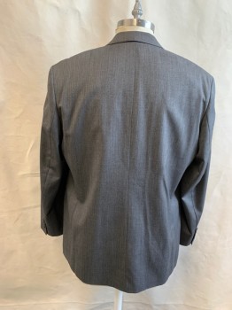 Mens, Suit, Jacket, CHAPS, Heather Gray, Wool, Herringbone, 46L, Single Breasted, Collar Attached, Notched Lapel, 3 Pockets, 3 Buttons