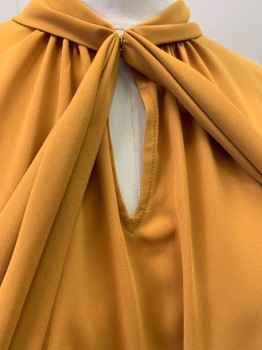 Womens, Blouse, KARL LAGERFIELD, Mustard Yellow, Polyester, Solid, XL, Neck Tie Attached, Key Hole, Long Sleeves, Zip Back