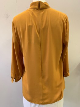 Womens, Blouse, KARL LAGERFIELD, Mustard Yellow, Polyester, Solid, XL, Neck Tie Attached, Key Hole, Long Sleeves, Zip Back