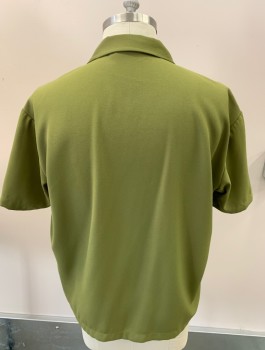 Mens, Casual Shirt, STEADY, Avocado Green, Ivory White, Polyester, Color Blocking, XL, Button Front, S/S, C.A., Crepe