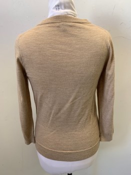 Womens, Top, J CREW, Tan Brown, Acrylic, Heathered, Solid, M, Long Sleeves, Crew Neck, Ribbed Collar Cuffs Waistband