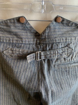 NL, Taupe, Black, Cotton, Stripes, High Waist, Button Front, 3 Pockets, Metal Suspender Buttons,1 Back Pocket, Back Half Belt