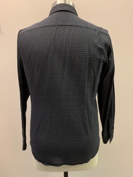 Mens, Casual Shirt, HUGO BOSS, Black, Charcoal Gray, Cotton, Check , 44, 17.5, L/S, Button Front, Collar Attached
